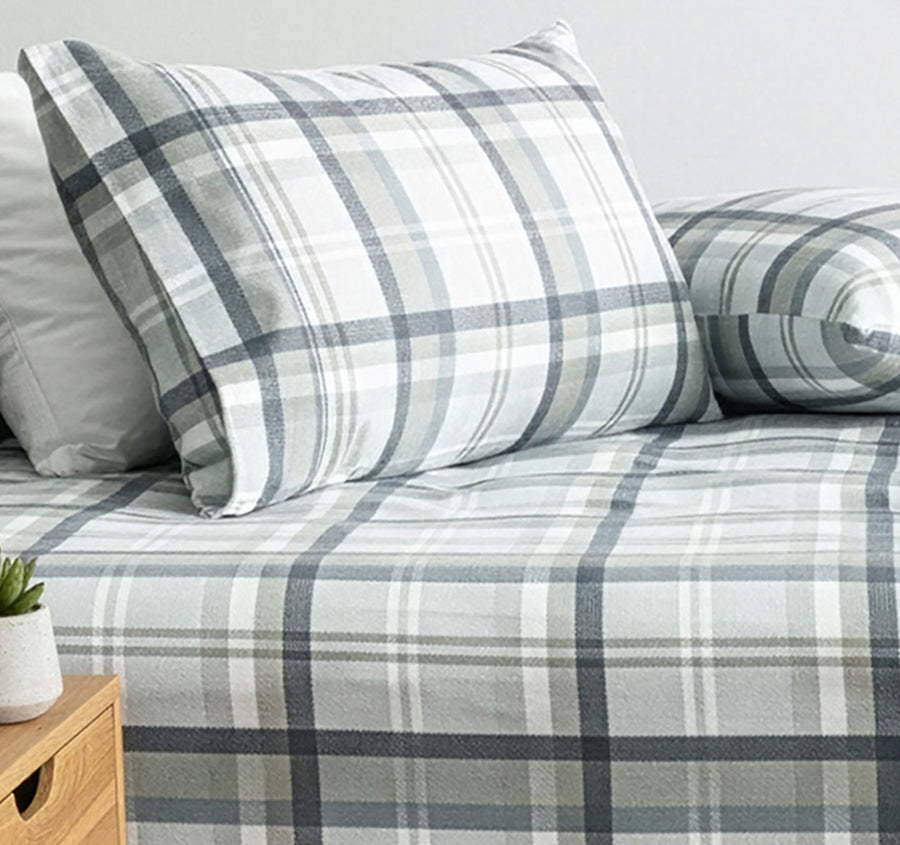 Egyptian Cotton Printed Flannelette Mega Fitted Combo Set Range Heathered Plaid