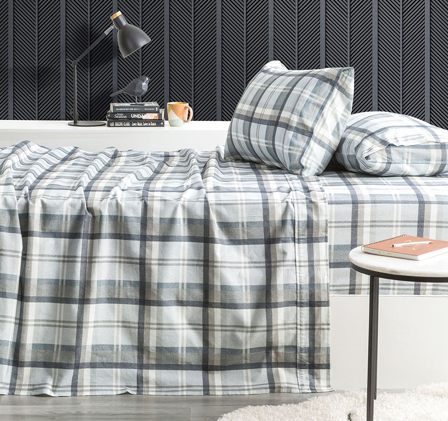 Egyptian Cotton Printed Flannelette Mega Sheet Set Range Heathered Plaid