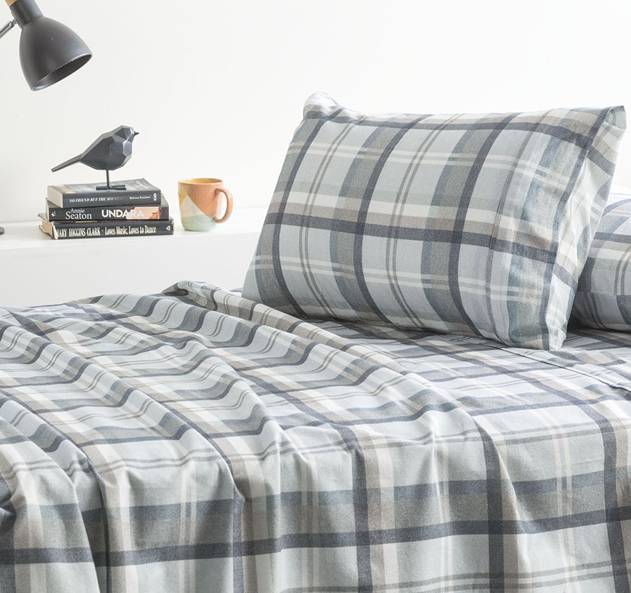 Egyptian Cotton Printed Flannelette Mega Sheet Set Range Heathered Plaid