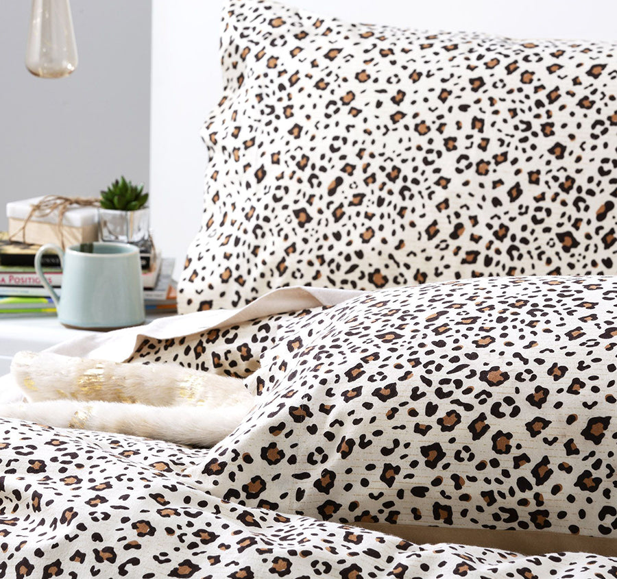 Egyptian Cotton Printed Flannelette Quilt Cover Set Range Snow Leopard