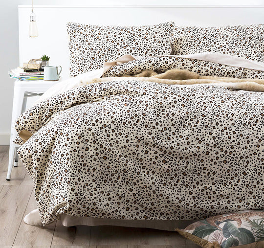 Egyptian Cotton Printed Flannelette Quilt Cover Set Range Snow Leopard