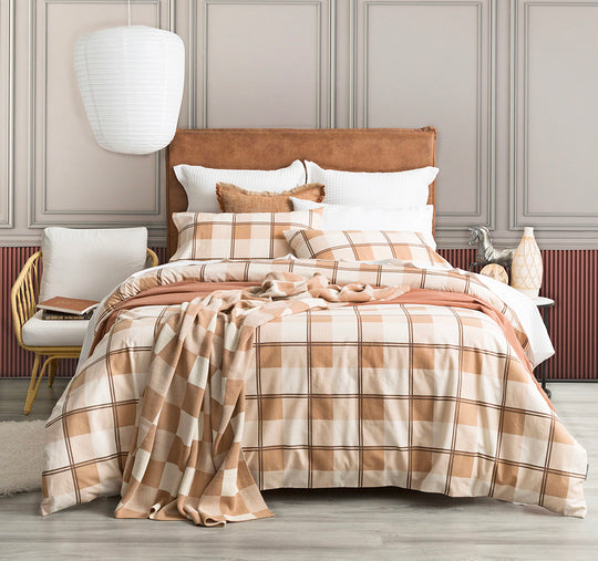Egyptian Cotton Printed Flannelette Quilt Cover Set Range Twill Checks