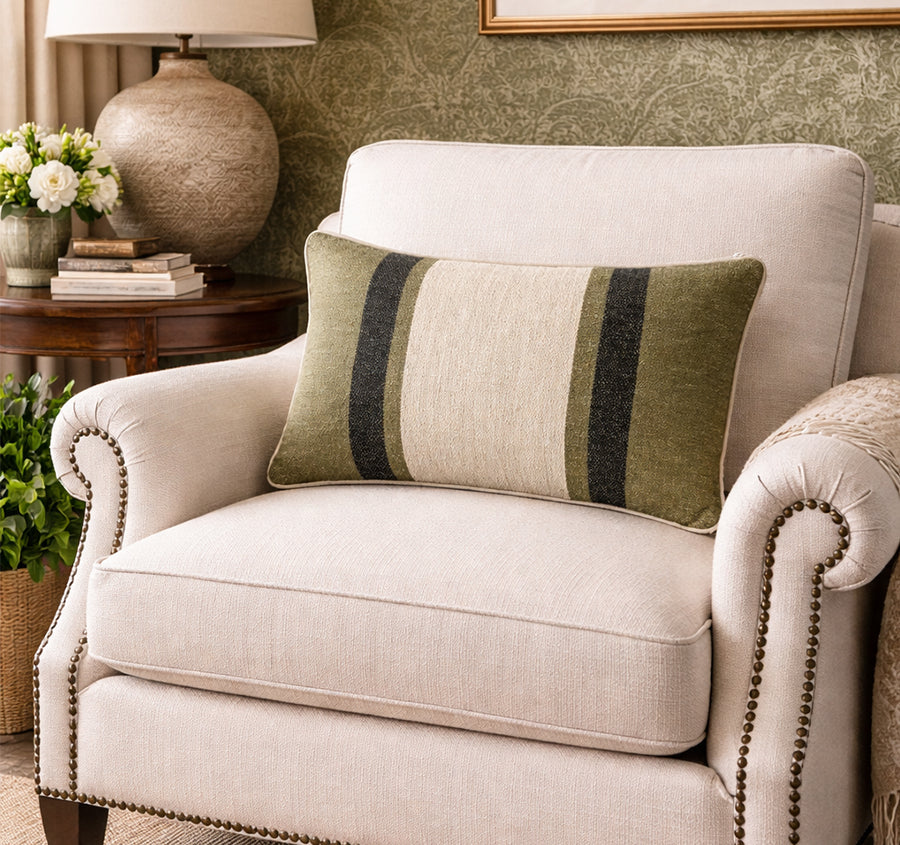 Alpine Stripe 30x50cm Filled Cushion Olive