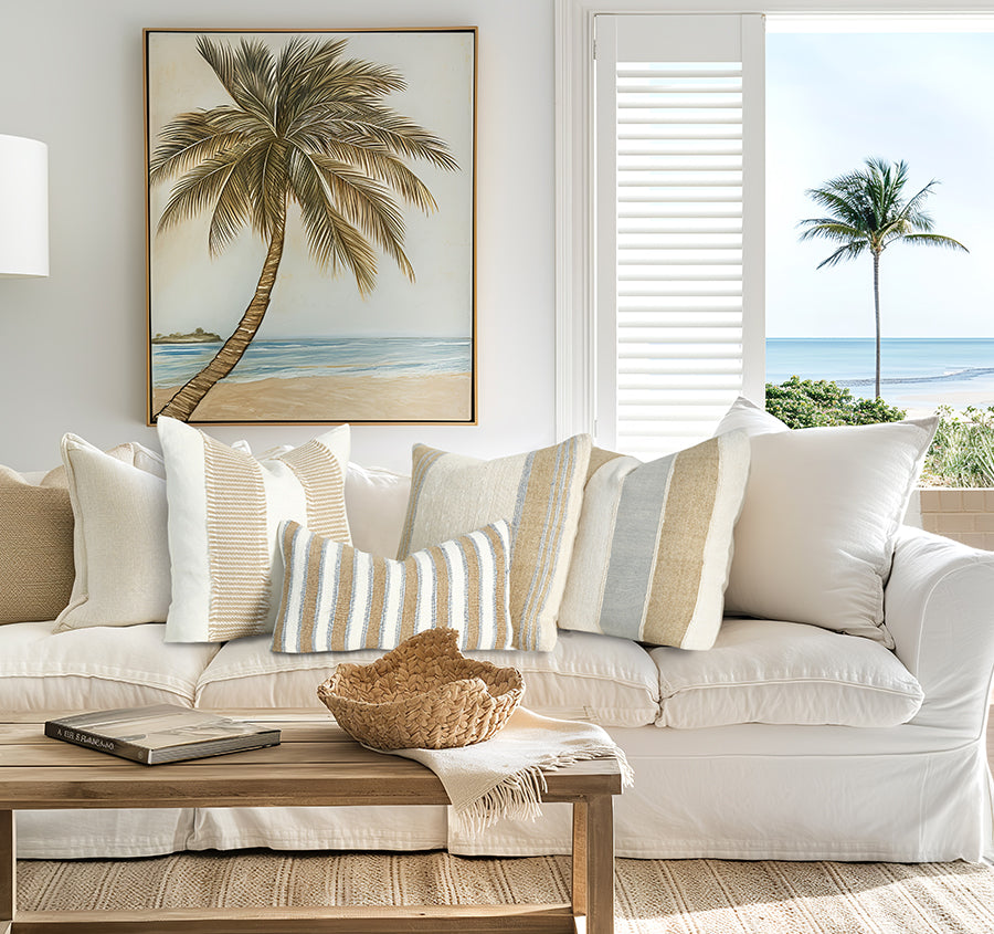 Linen Formentera Stripe 50x50cm Filled Cushion Sand