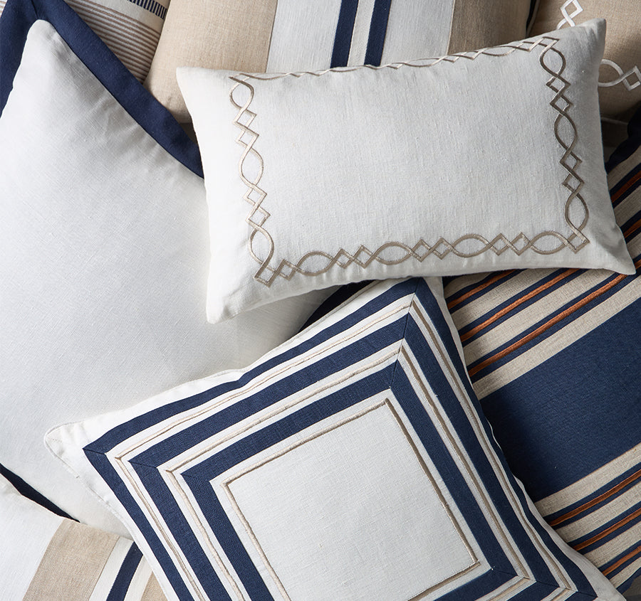 Linen Monaco 50x50cm Filled Cushion White and Navy