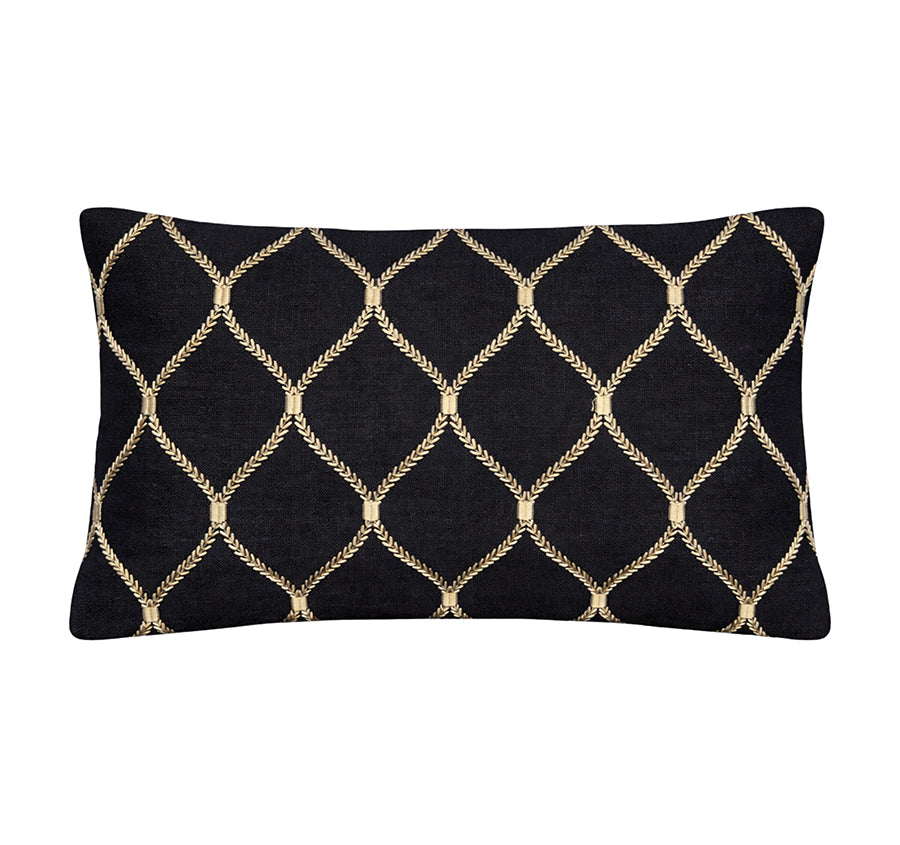 Linen Zahra Lattice 30x50cm Filled Cushion Black