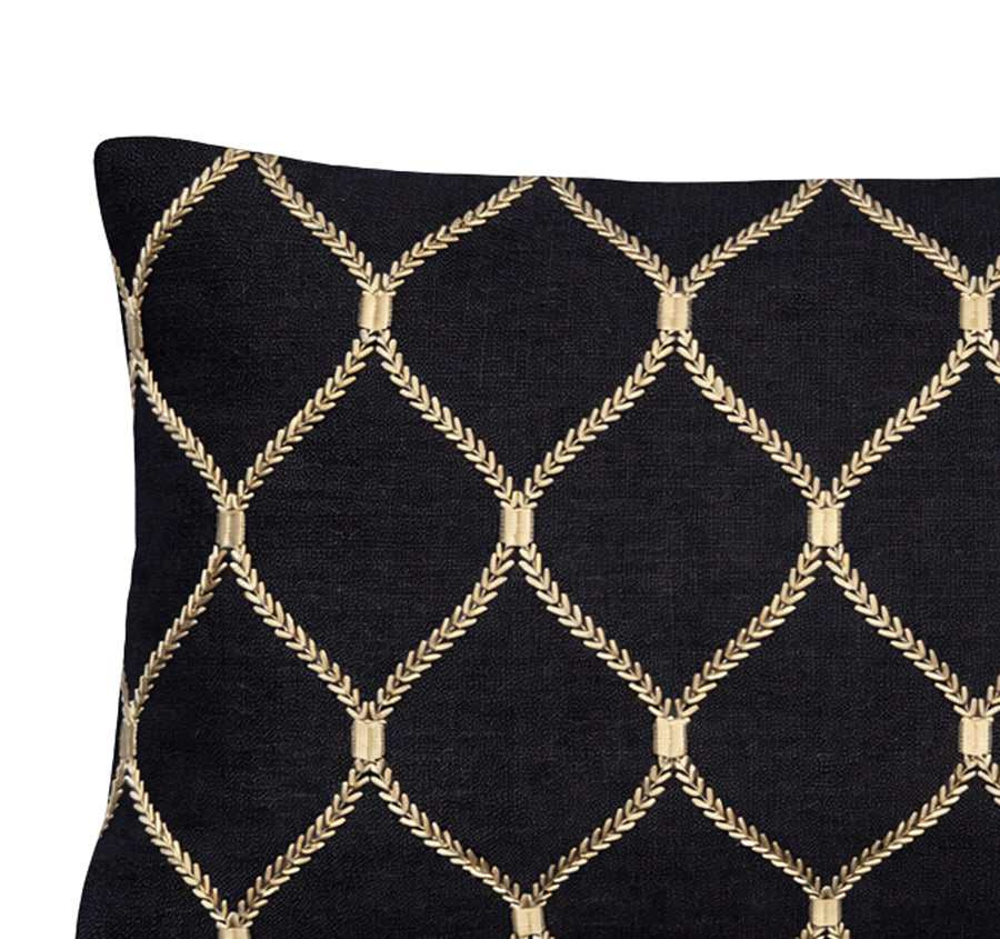 Linen Zahra Lattice 30x50cm Filled Cushion Black