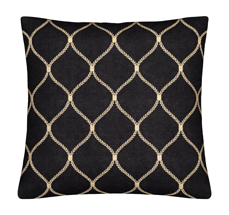 Linen Zahra Lattice 50x50cm Filled Cushion Black