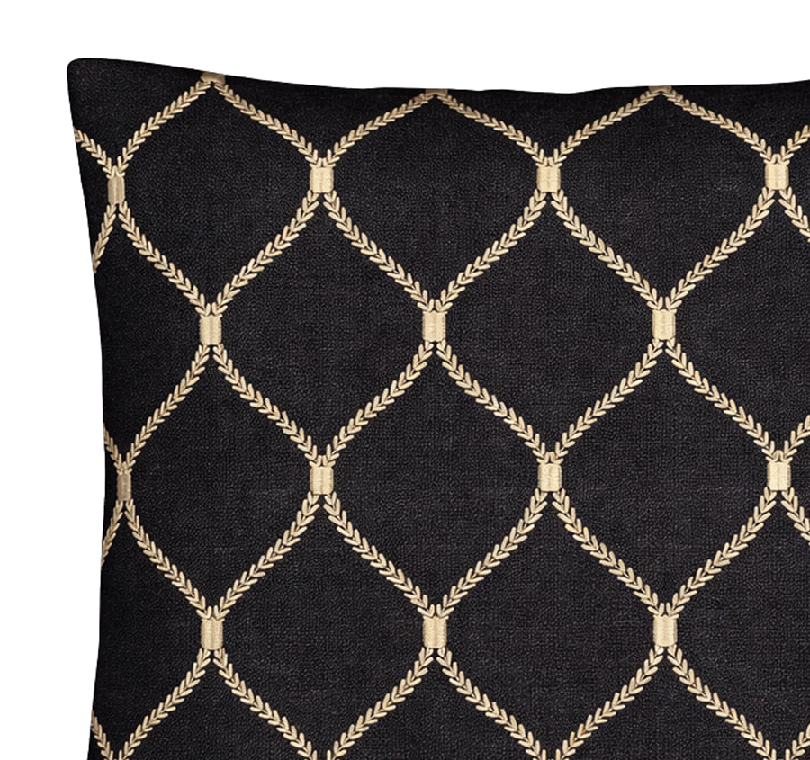 Linen Zahra Lattice 50x50cm Filled Cushion Black