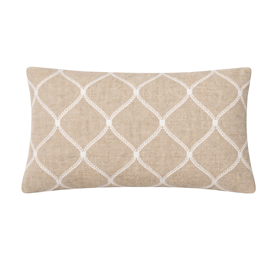 Linen Zahra Lattice 30x50cm Filled Cushion Sand
