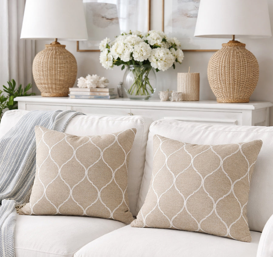 Linen Zahra Lattice 50x50cm Filled Cushion Sand