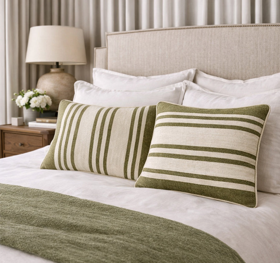 Maison Stripe 30x50cm Filled Cushion Olive