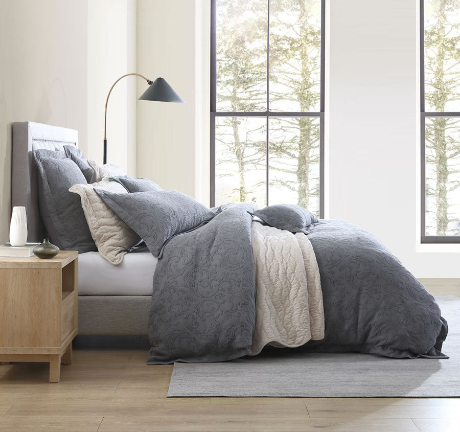 Marbella Quilt Cover Set Range Charcoal