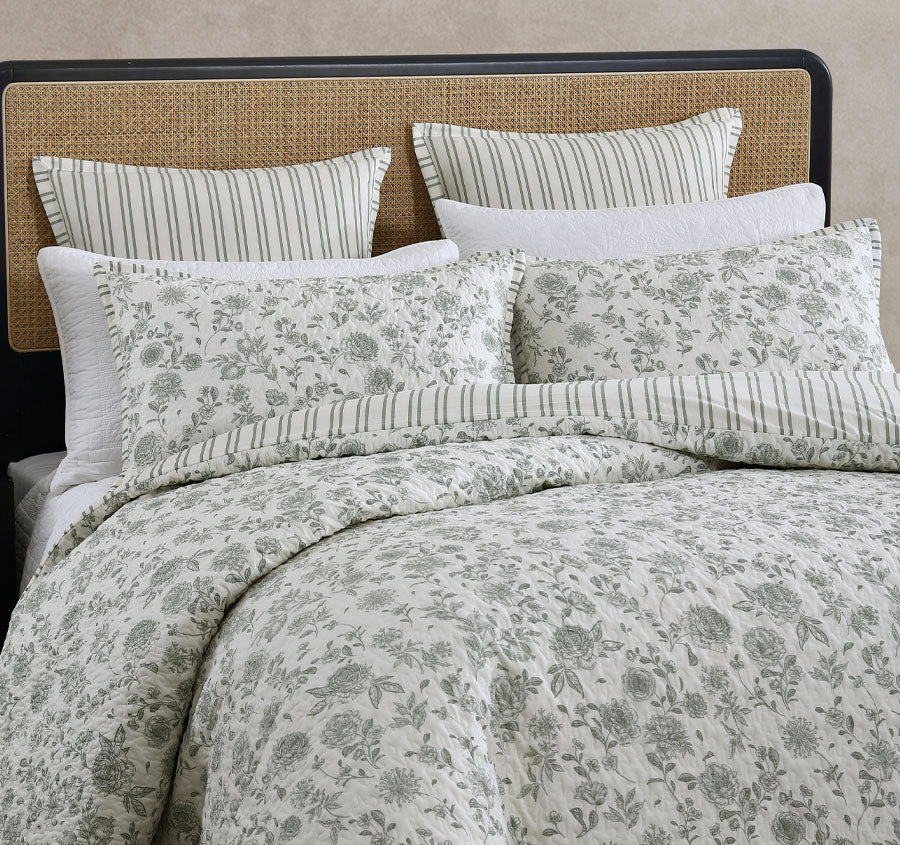 Martha's Orchard Quilt Cover Set Range Sage