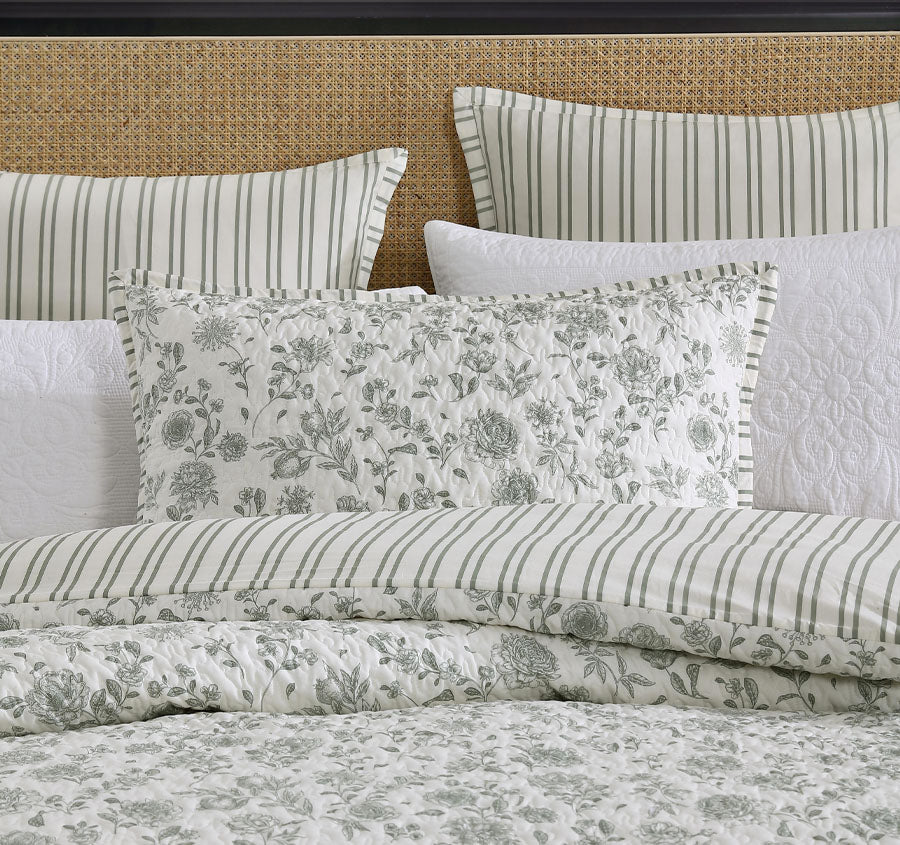Martha's Orchard Quilt Cover Set Range Sage