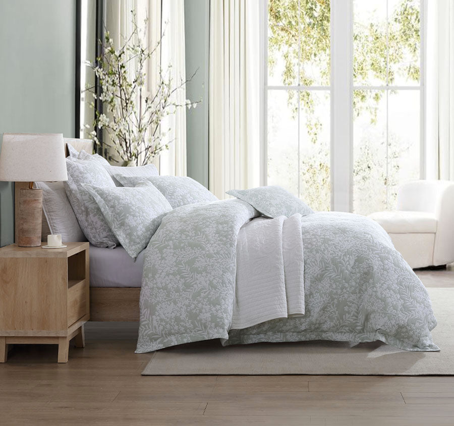 Quinn Quilt Cover Set Range Sage