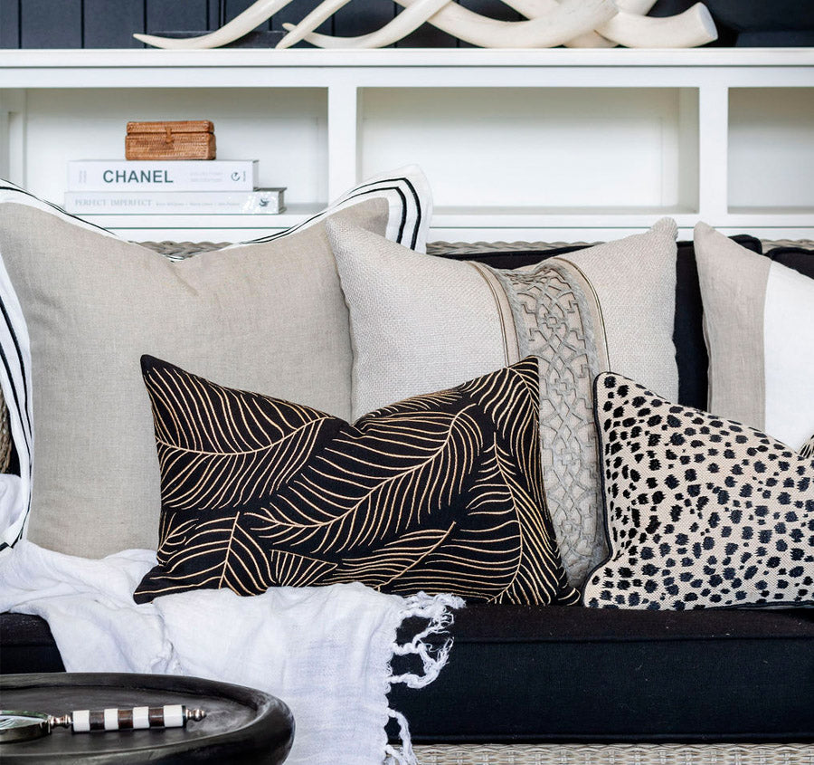 Golden Palms 30x50cm Filled Cushion Black