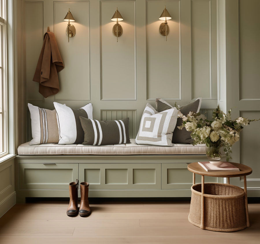 Linen Modena Stripe 50x50cm Cushion Olive