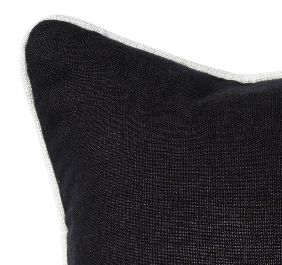 Linen Piping 50x50cm Filled Cushion Black