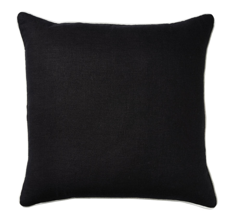 Linen Piping 50x50cm Filled Cushion Black
