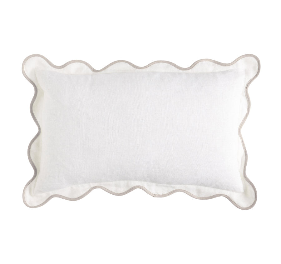 Linen Scallop 30x50cm Filled Cushion White
