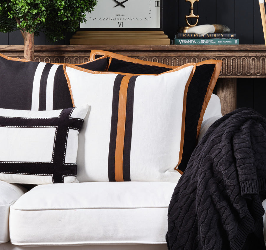 Velvet Leather Quilt 50x50cm Cushion Black