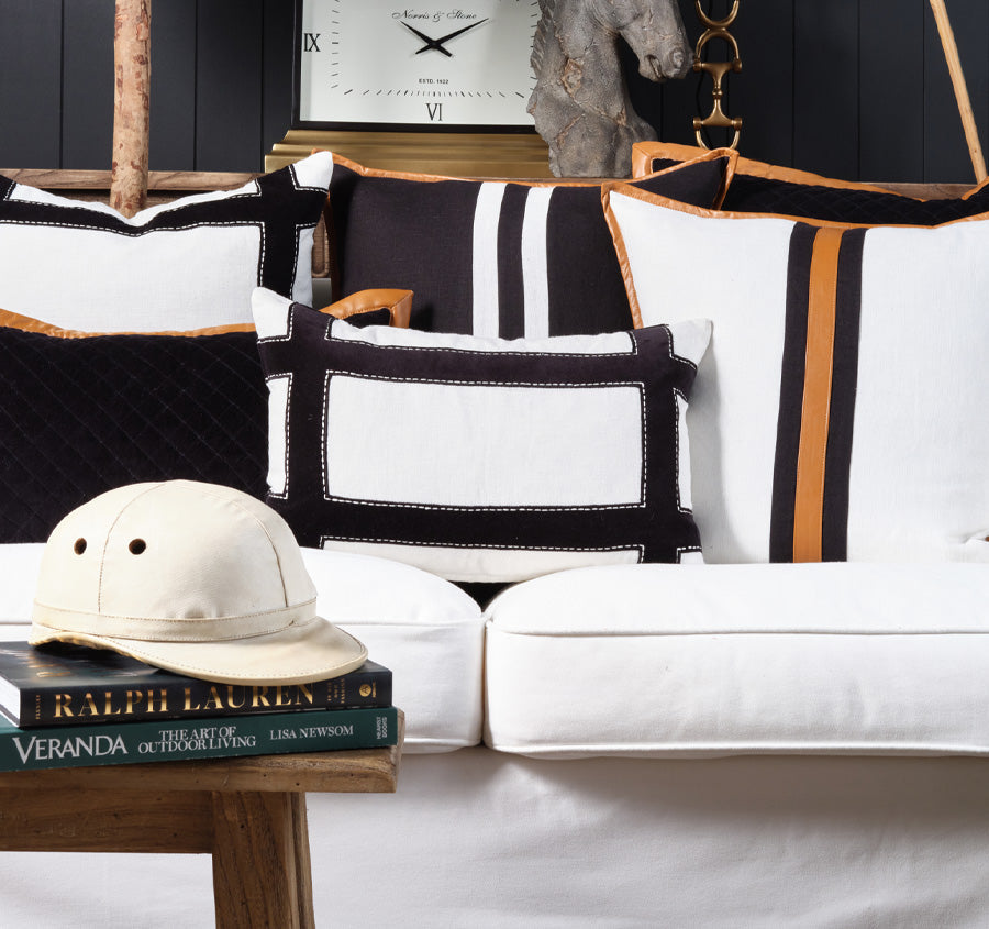 Velvet Leather Quilt 30x50cm Cushion Black