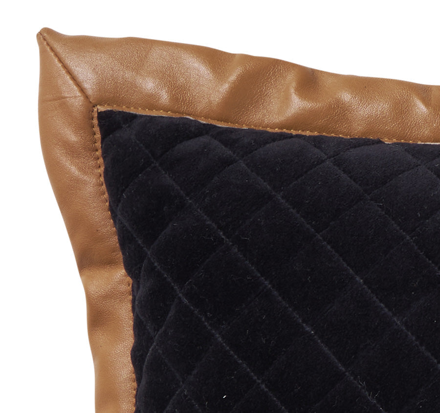Velvet Leather Quilt 30x50cm Cushion Black