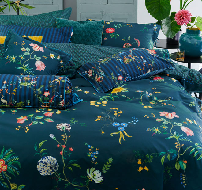 Fleur Grandeur Quilt Cover Set Range Dark Blue