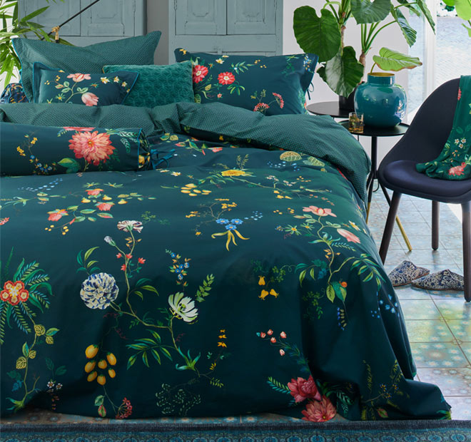 Fleur Grandeur Quilt Cover Set Range Dark Blue