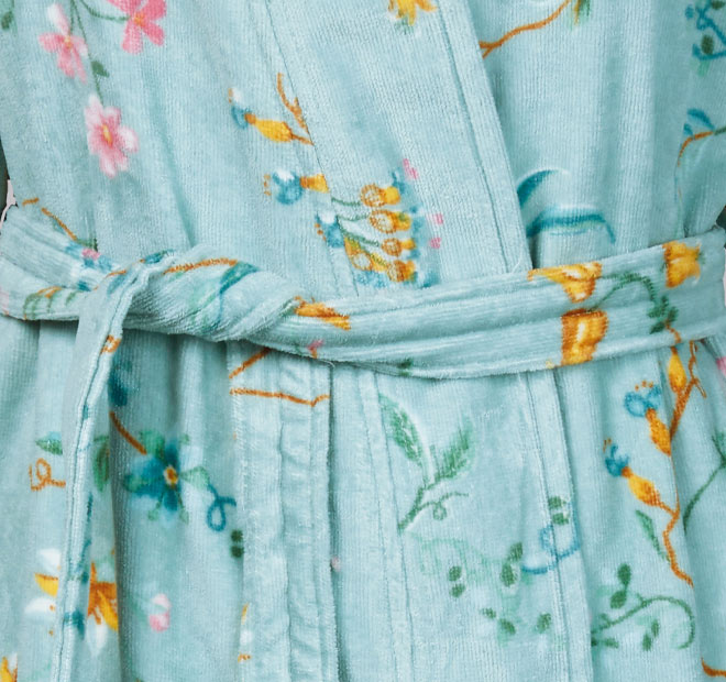Les Fleur Cotton Velour Bath Robe Range Blue