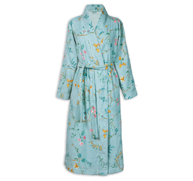 Les Fleur Cotton Velour Bath Robe Range Blue