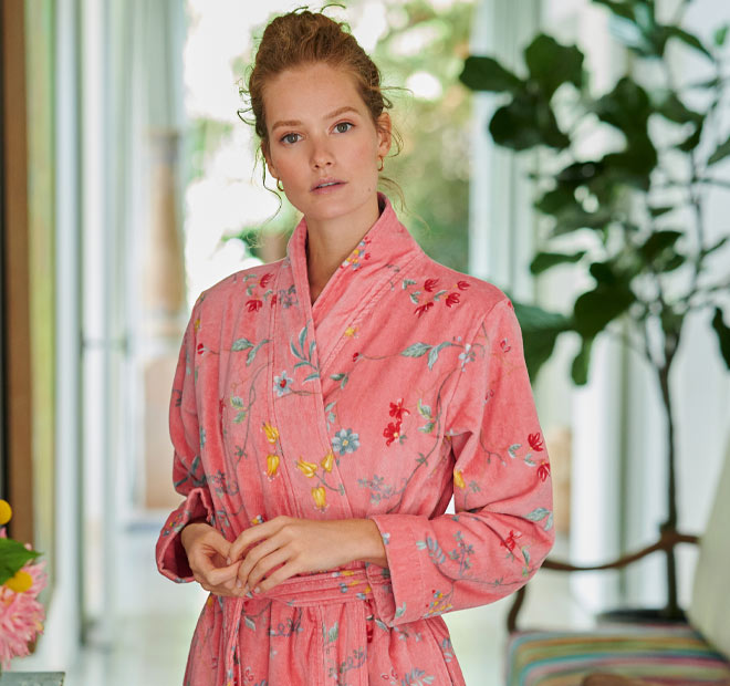 Les Fleur Cotton Velour Bath Robe Range Pink