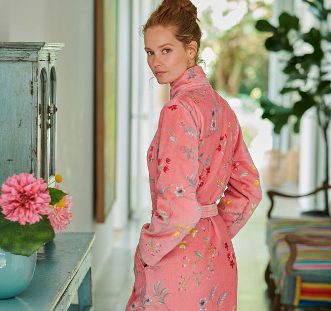 Les Fleur Cotton Velour Bath Robe Range Pink