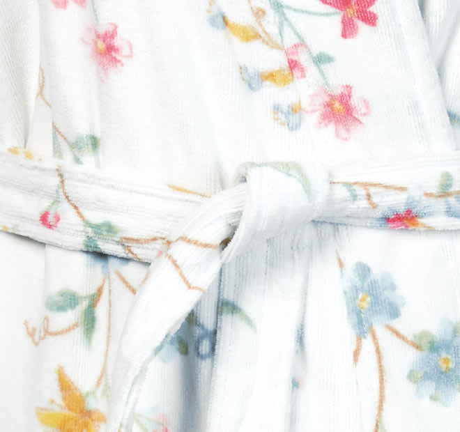 Les Fleur Cotton Velour Bath Robe Range White