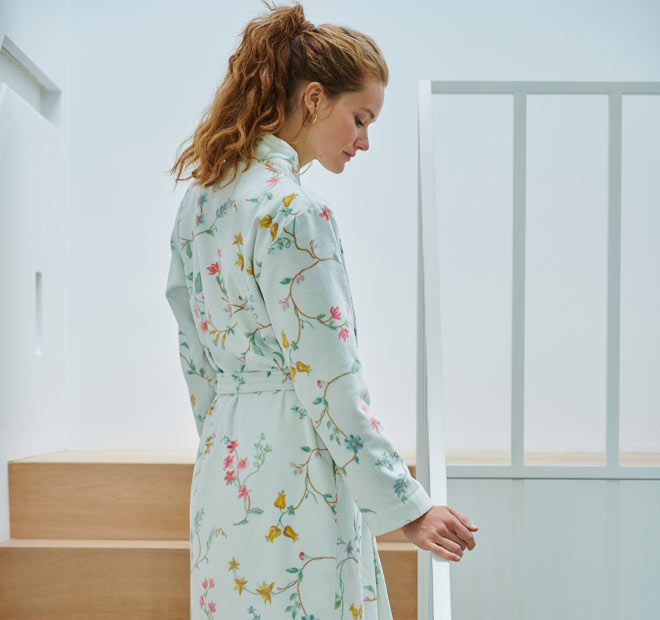 Les Fleur Cotton Velour Bath Robe Range White