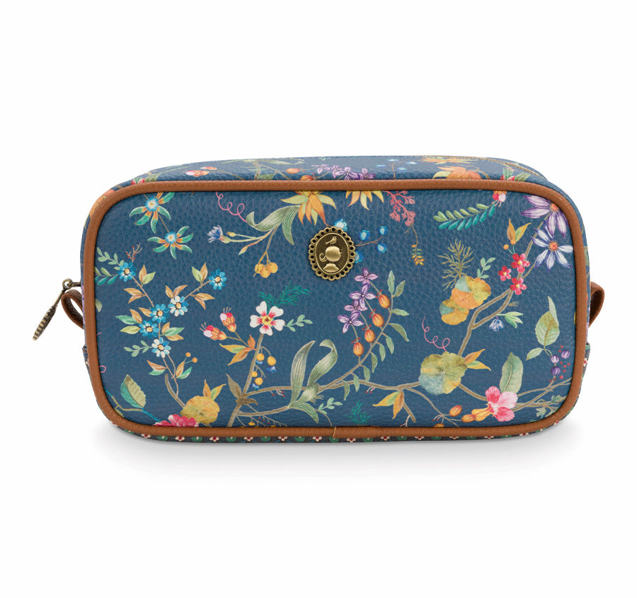 Petites Fleurs Small Square Cosmetic Bag Blue