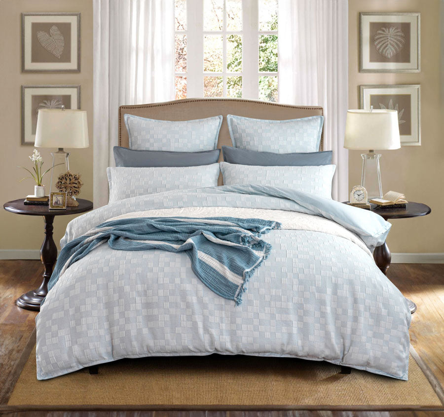 Jervis Checks Quilt Cover Set Range French Blue