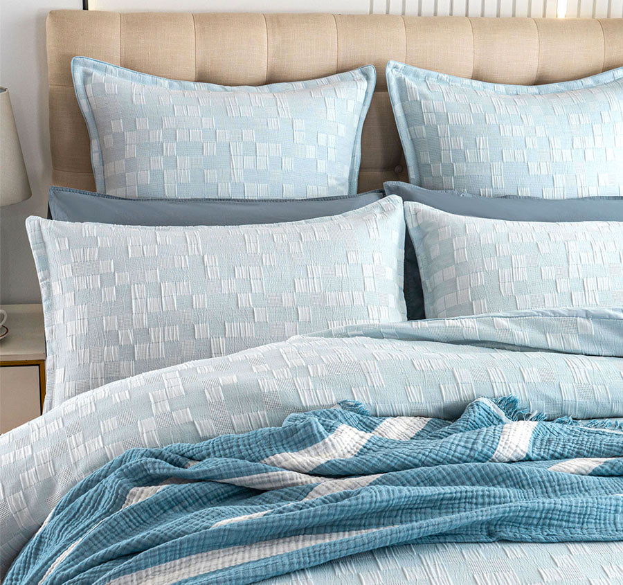 Jervis Checks Quilt Cover Set Range French Blue
