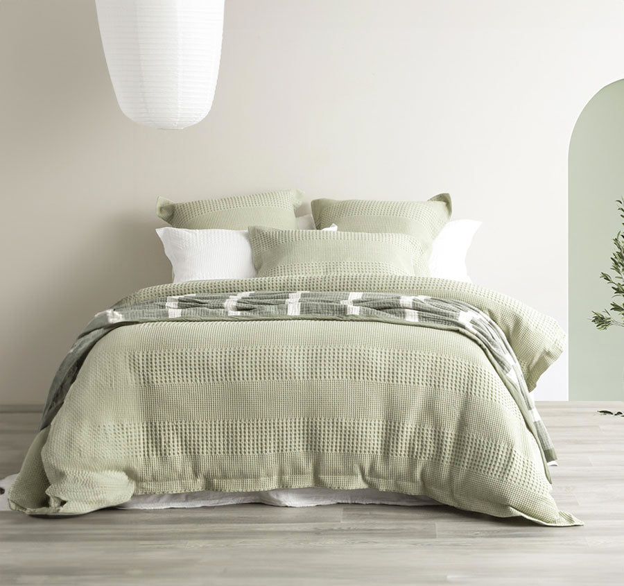 Waffle Elegance Quilt Cover Set Range Moss