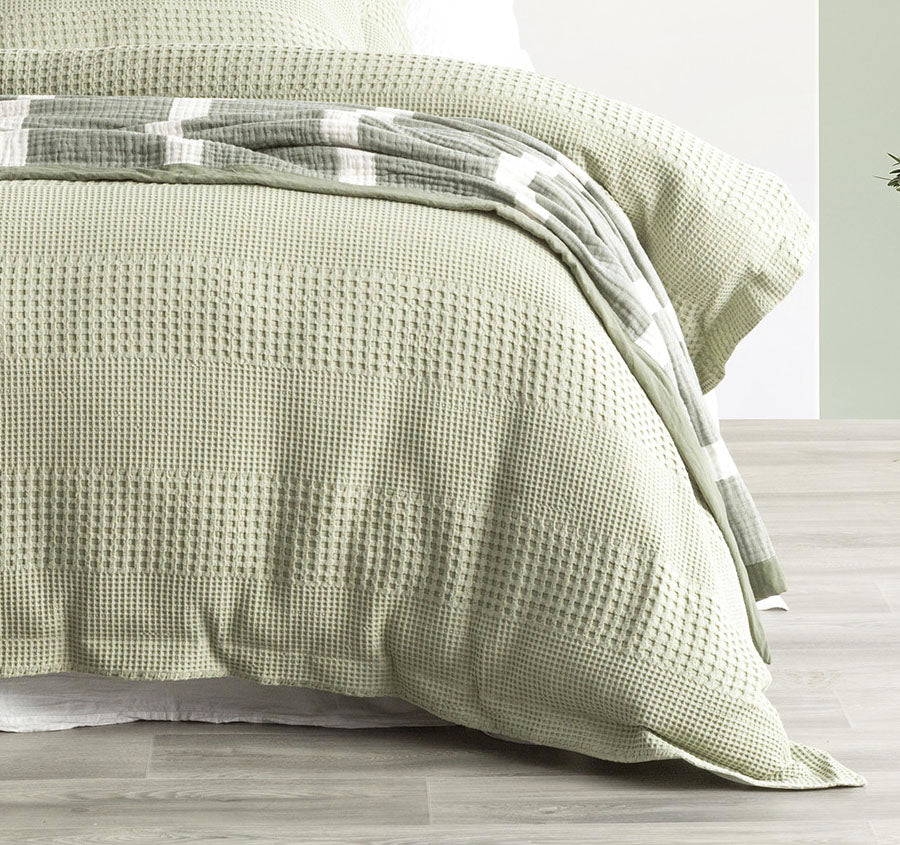 Waffle Elegance Quilt Cover Set Range Moss