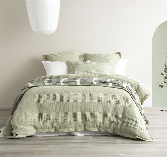 Waffle Elegance Quilt Cover Set Range Moss