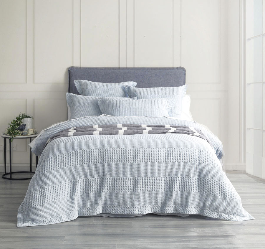 Waffle Elegance Quilt Cover Set Range Sky