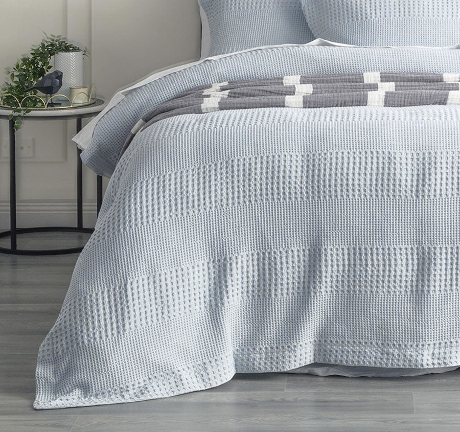 Waffle Elegance Quilt Cover Set Range Sky