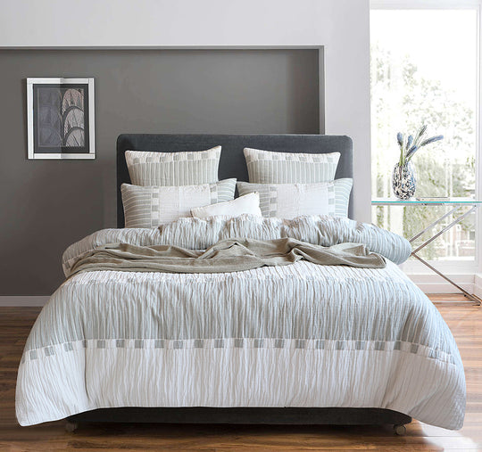 Brooks Quilt Cover Set Range White and Sage