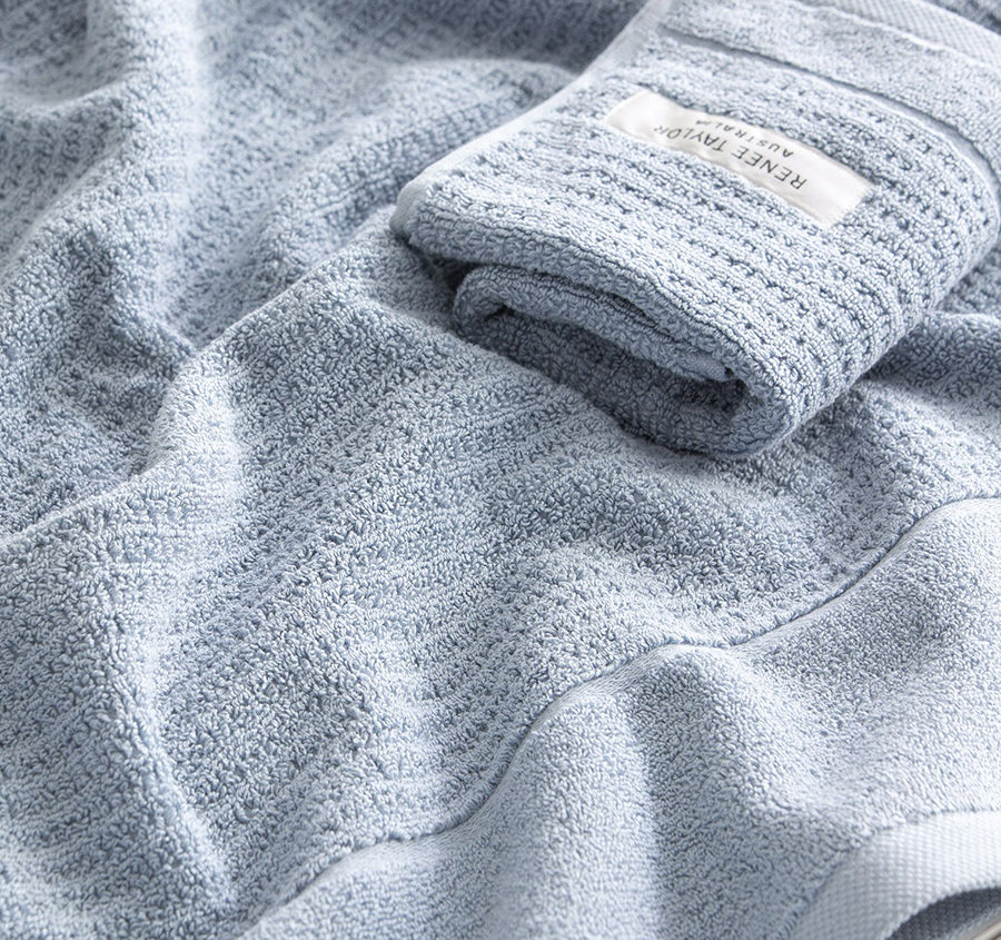 Cambridge Waffle 650GSM Cotton Bath Towel Range Blue Mirage