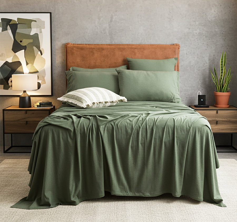 Cotton Jersey Sheet Set Range Olive