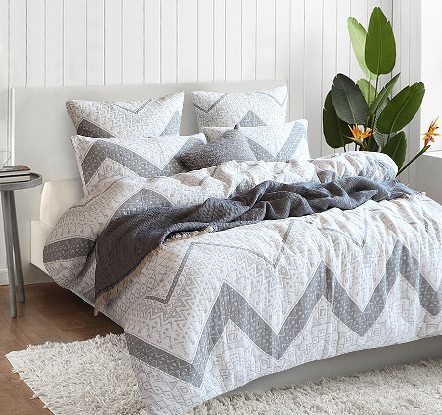 Indie Quilt Cover Set Range White and Silver