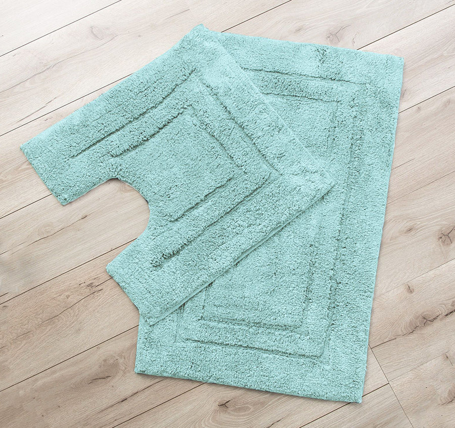 Tufted Cotton 2 Piece Bath Mat Set Aqua