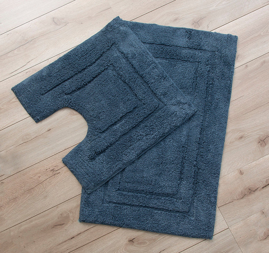 Tufted Cotton 2 Piece Bath Mat Set Blue Mirage